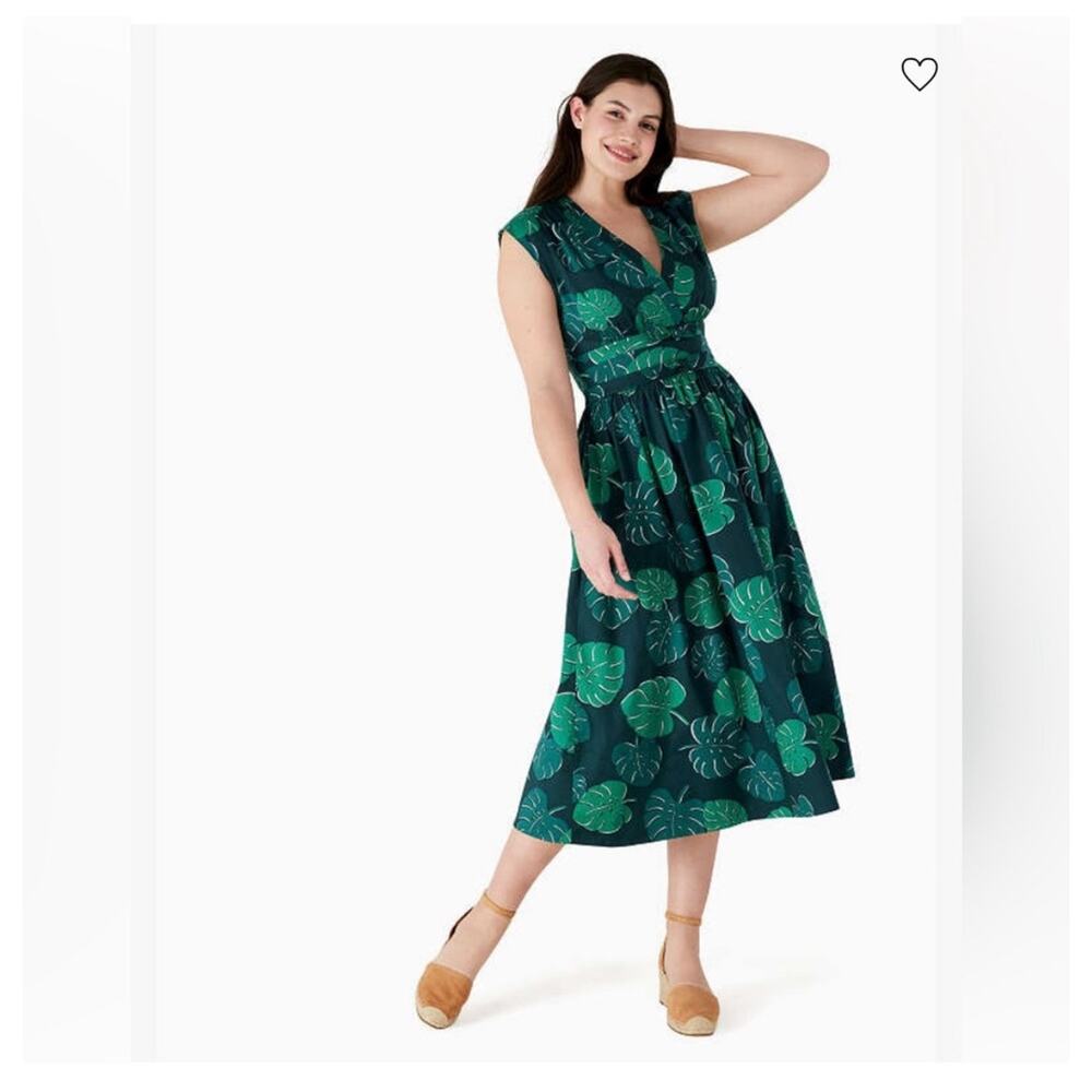 Kate Spade Monstera Leaves Poplin Bow Dress - 14
 - NWT
